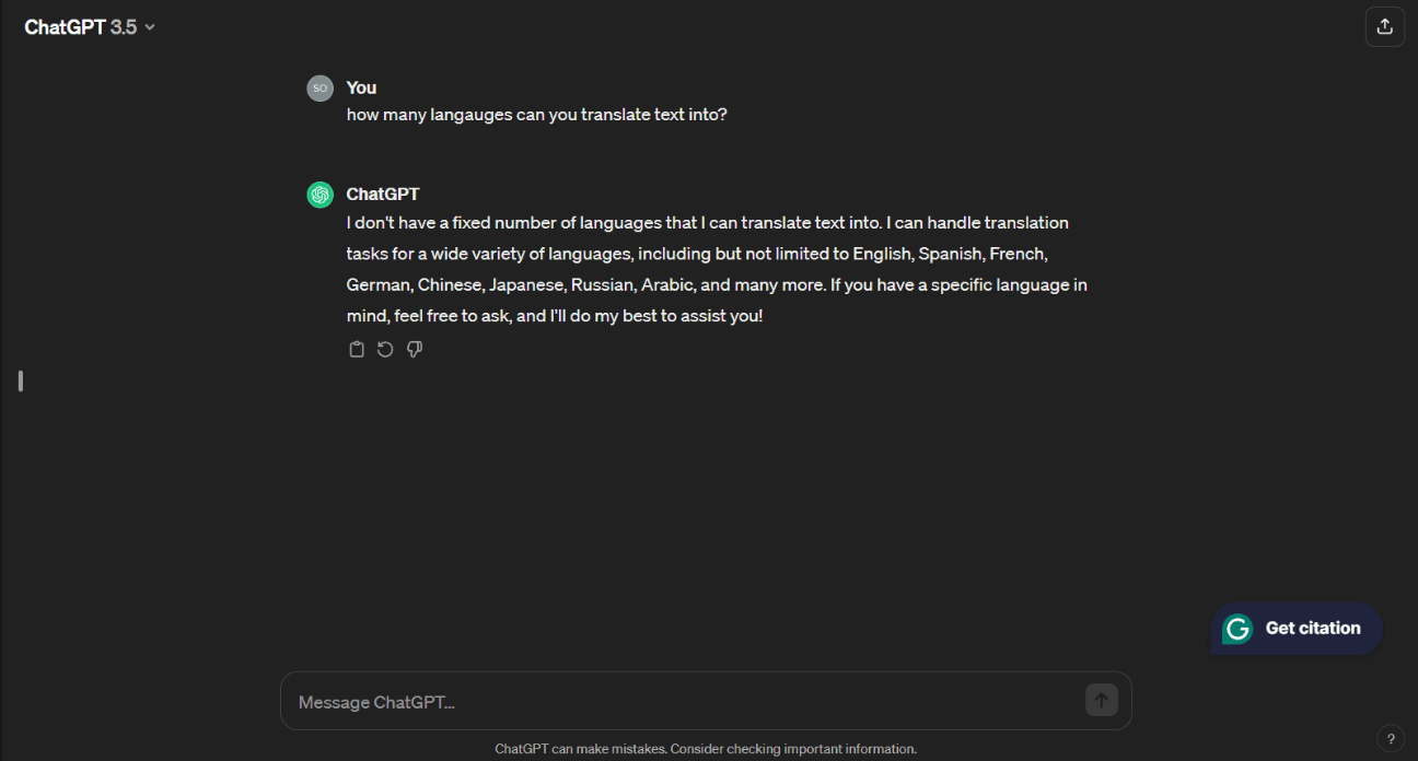 Screenshot of ChatGPT