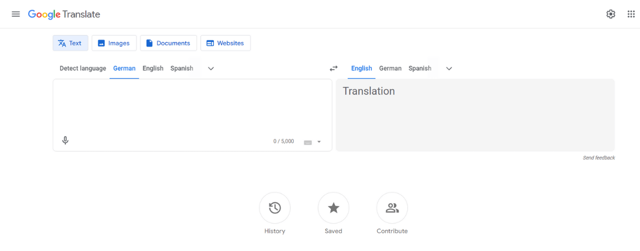 Screenshot of Google Translate